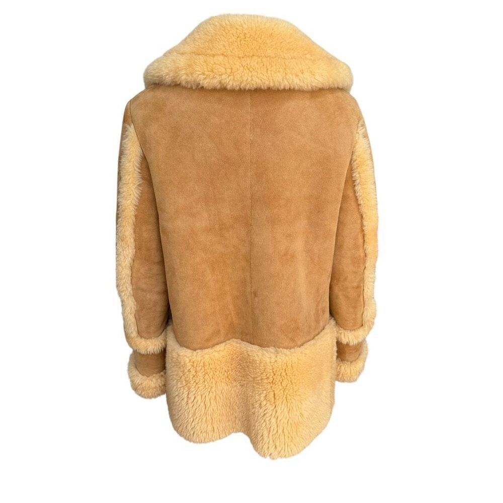 Coach Sheepskin Fur Coat in honey double-breasted plush shearling trim size M - Picture 4 of 13